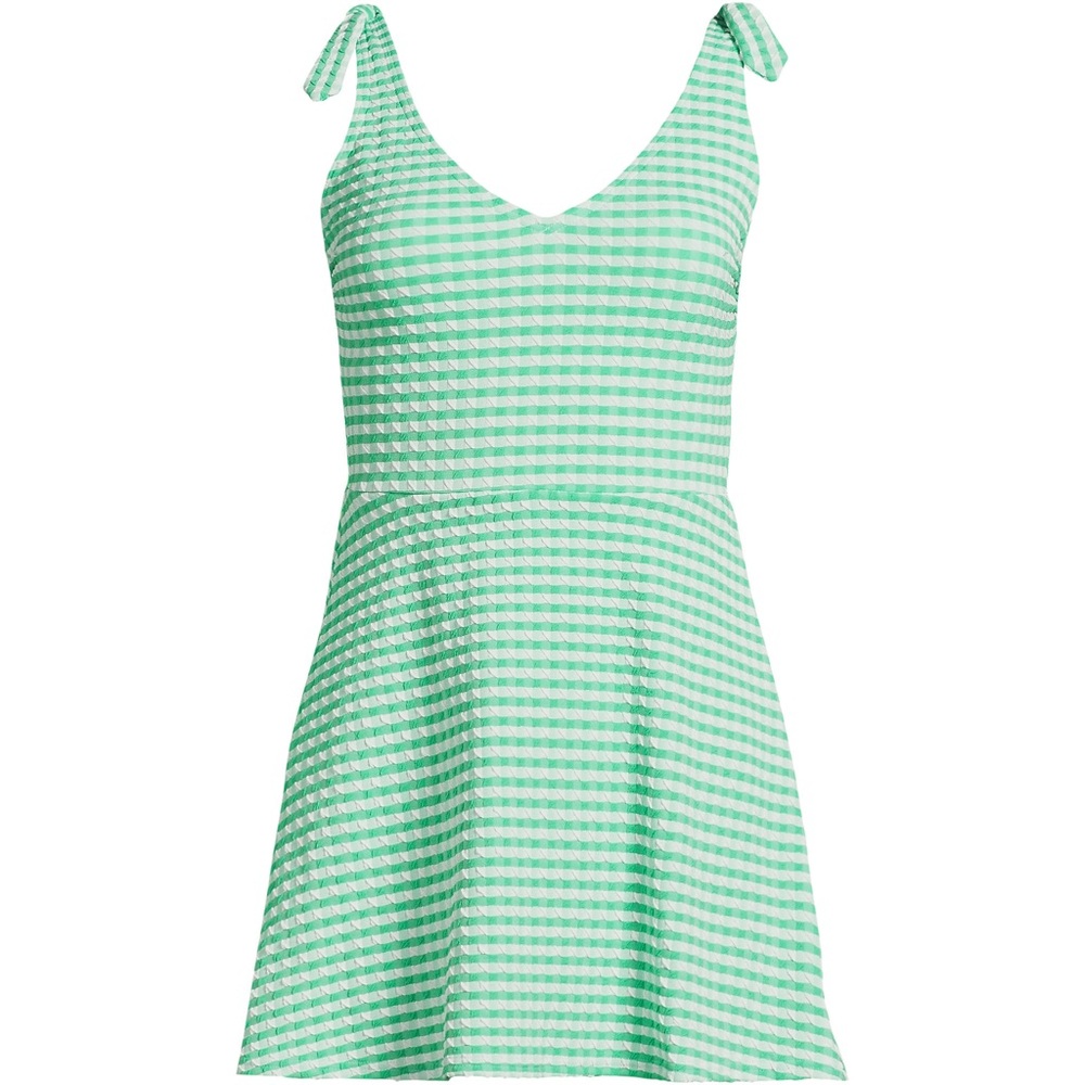 Gingham Mini Swim Dress One Piece Swimsuit (Wintergreen/White Gingham) - Size 14